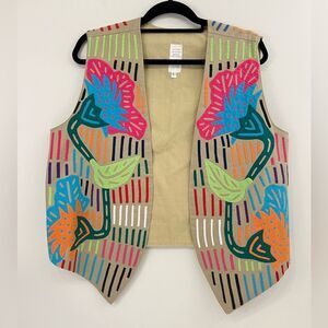 Sed’s Crafts Molas Panama Khaki Vest Handmade L